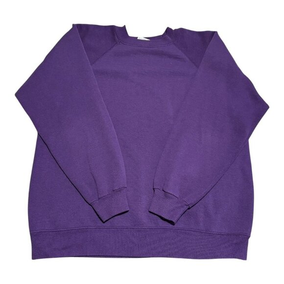 Vintage 90s Hanes Purple Blank Raglan Crewneck Sweatshirt Adult Large - Picture 1 of 4